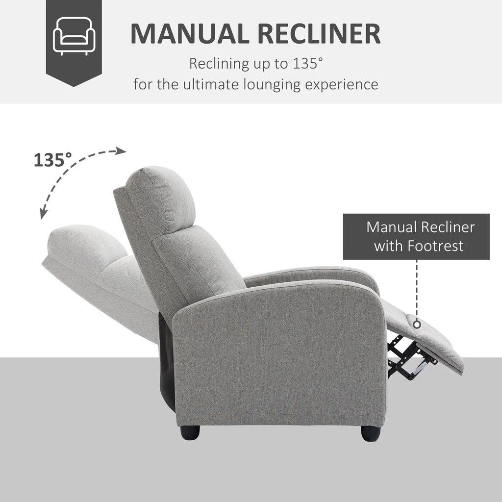 Light Grey Fabric Recliner Chair – Manual Home Theater & Living Room Armchair (United States & Canada Delivery Only)