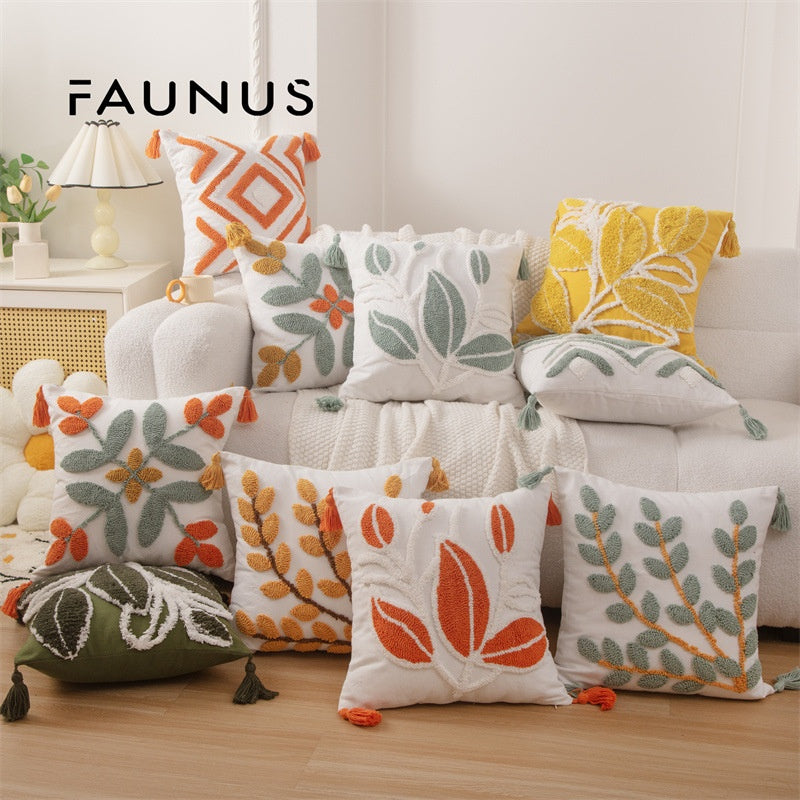 Style Leaf Tufted Ethnic Bohemian Moroccan Sofa Circle Velvet Embroidered Pillow Cushion