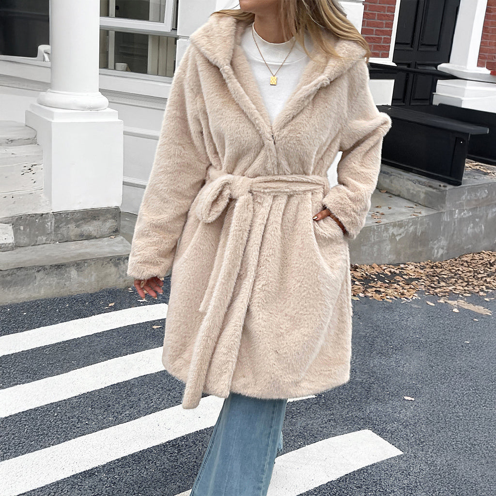 Plush long sleeved women's coat women's clothing