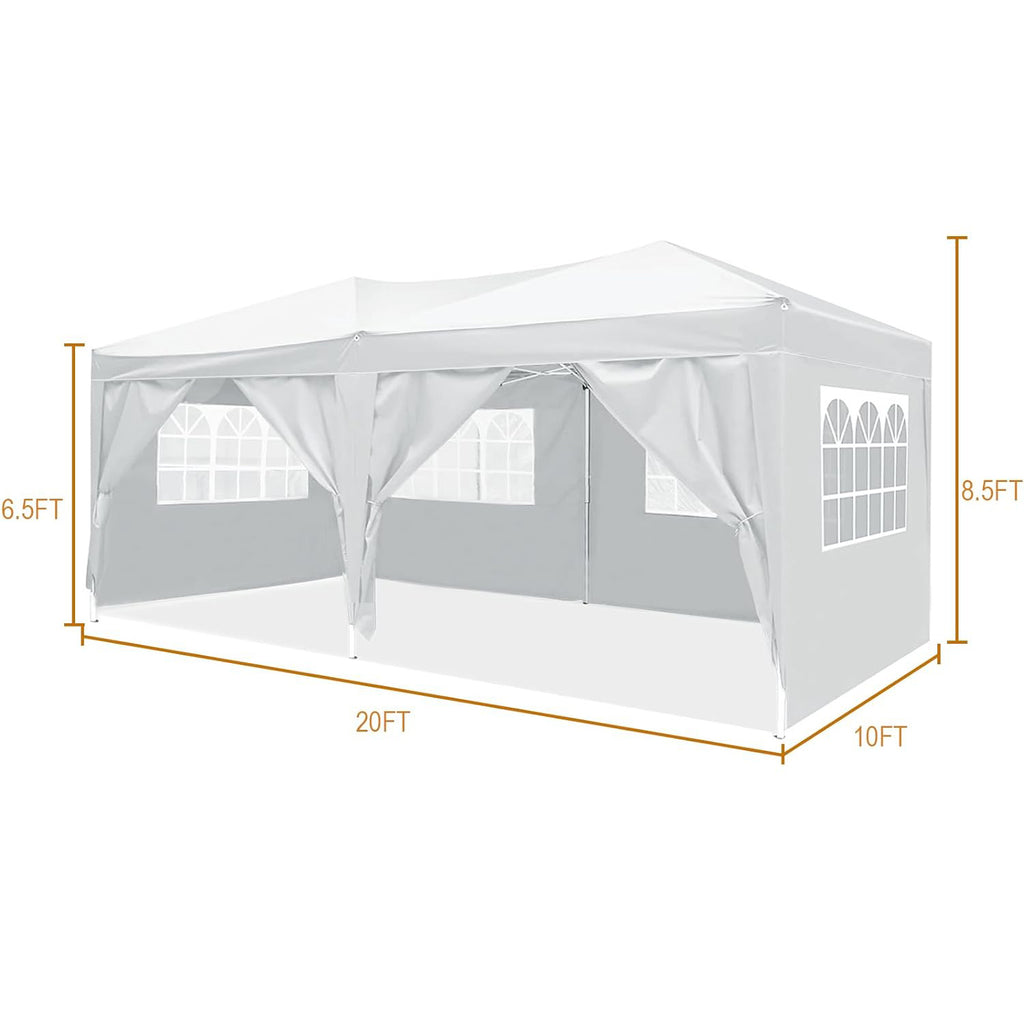 10'x20 'folding canopy with 6 detachable side walls outdoor activity shelters UPF 50+terrace portable tent (white)