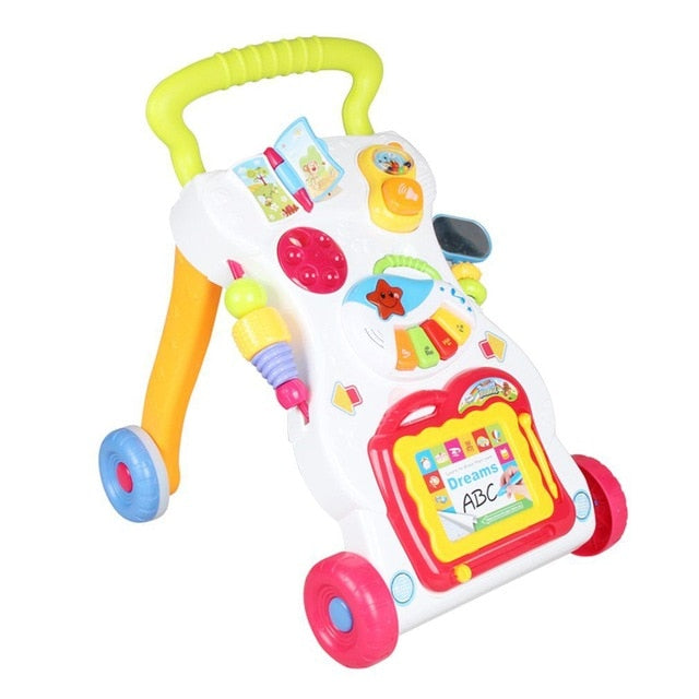 Baby Walker Musical Toddler Trolley Sit to Stand Walker for Kid's Early Learning Educational Baby First Steps Car Adjustable