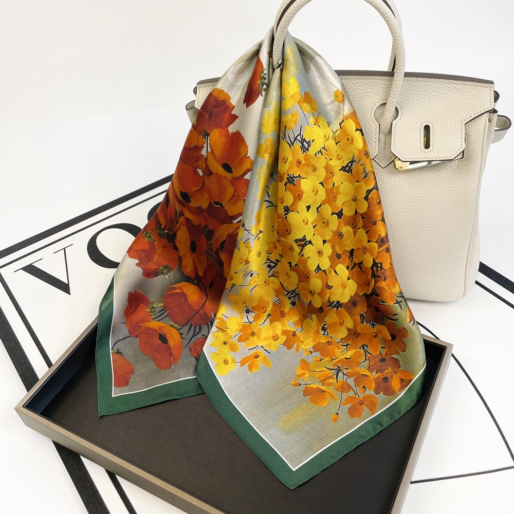 Silk printed square scarf for women, silk scarf, mulberry silk scarf, luxury retro headscarf