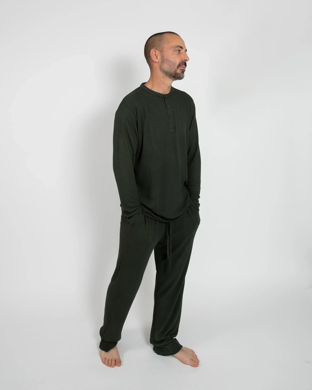 Deep Forest Green Waffle Unisex Long Pajama Set