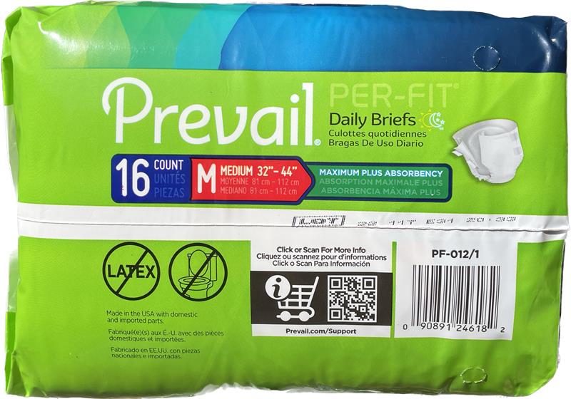 Prevail Per-Fit Daily Briefs Maximum Plus Absorbency Medium, 16 count Adult diapers
