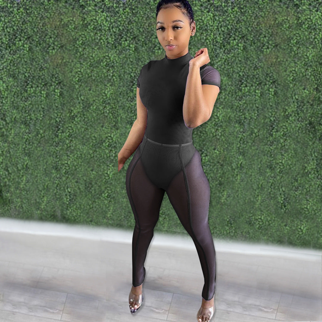Spring And Summer New Cross-Border European And American Style Women's Mesh Bodysuit Tights Suit