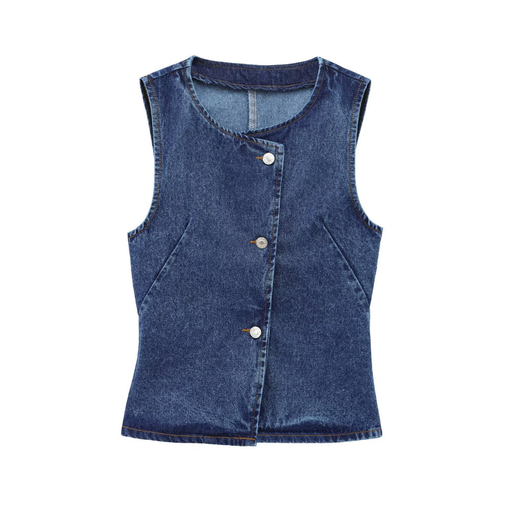 Women's Denim Vest with Belt and Denim Pants Set