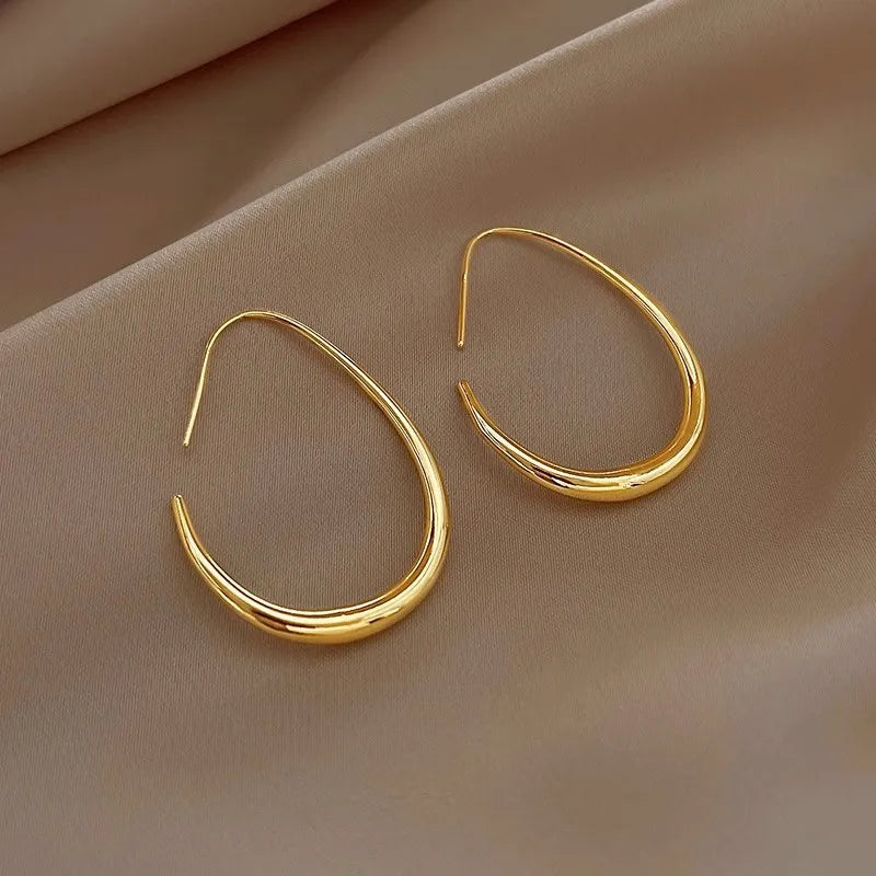 Needle Geometric Oval Hoop Earrings For Women Simple Desgin Earrings Party Wedding Jewelry
