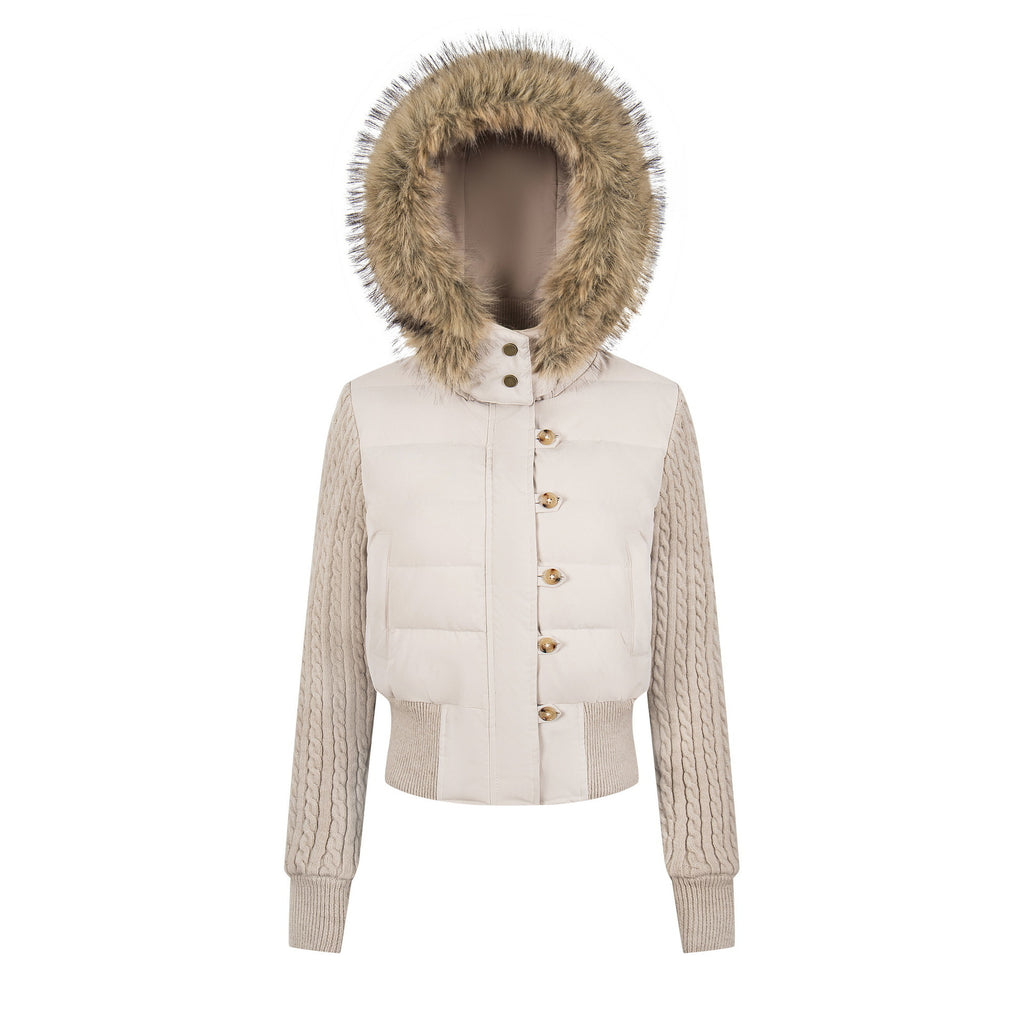 Knitted sleeve patchwork waist slimming lightweight jacket