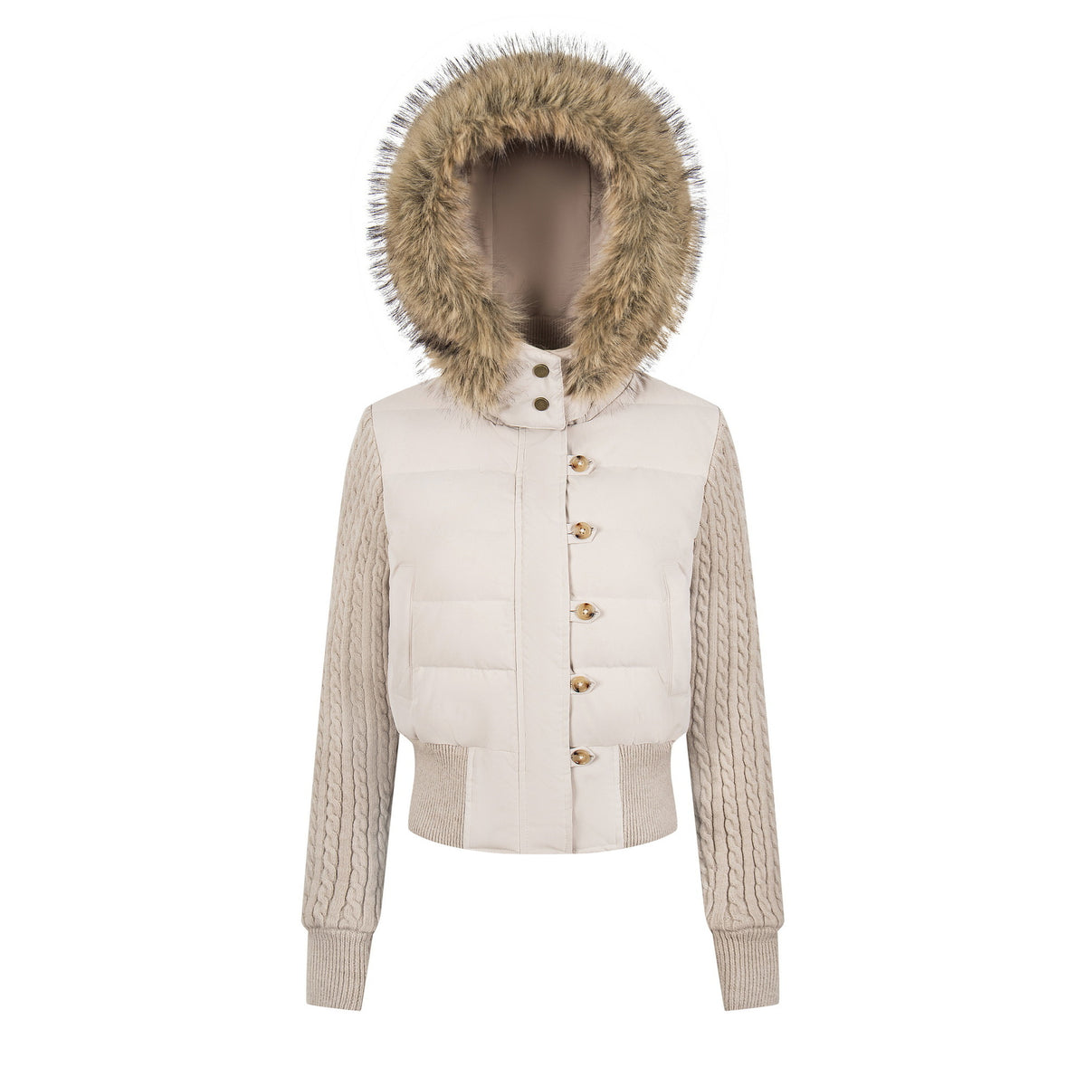 Knitted sleeve patchwork waist slimming lightweight jacket