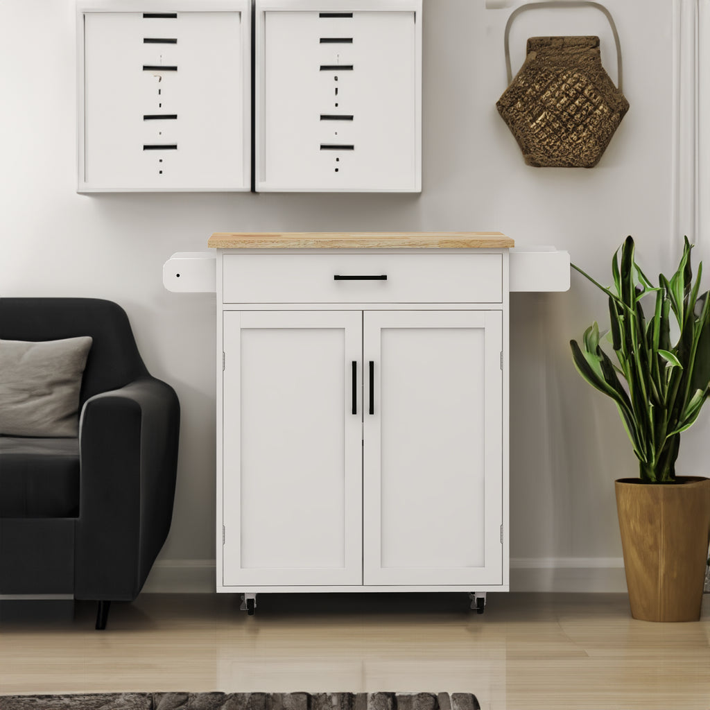 Kitchen island rolling trolley cart with 1 drawer & 2 doors with storage racks & Adjustable Shelves & towel rack