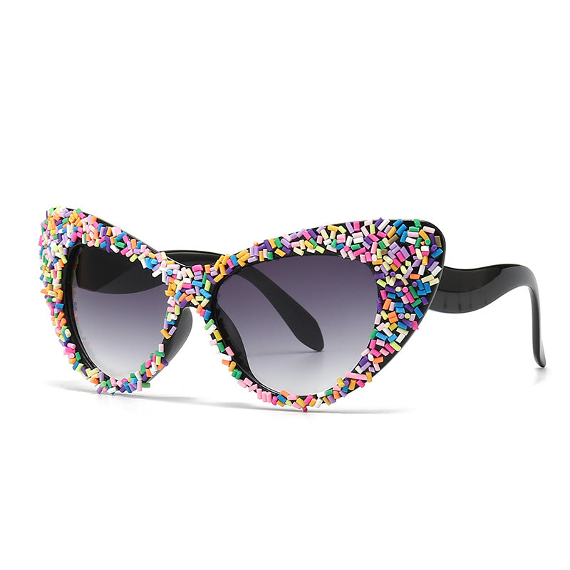 New Handmade DIY Fashion Trend Cat Eye Sunglasses Handmade Diamond Personalized Sunglasses