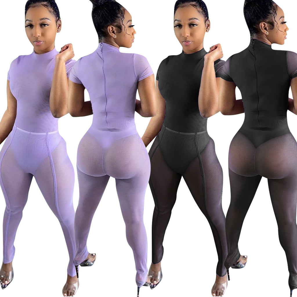 Spring And Summer New Cross-Border European And American Style Women's Mesh Bodysuit Tights Suit