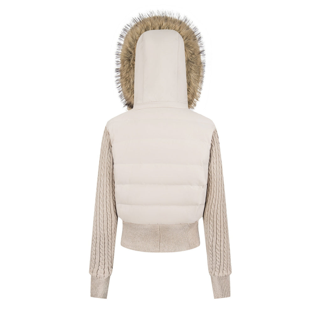 Knitted sleeve patchwork waist slimming lightweight jacket