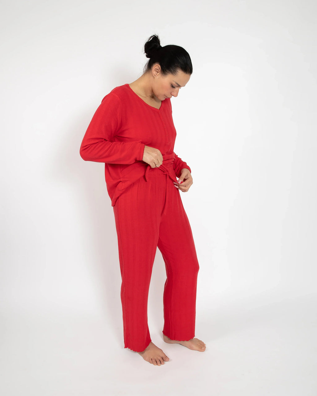 Red Ladies Long Pajama Set