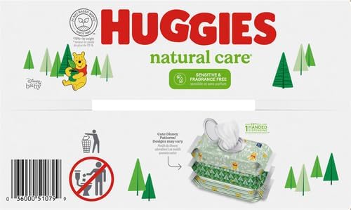 Huggies Sensitive Baby Wipes, Natural Care Baby Diaper Wipes, Unscented, Hypoallergenic, 99% Purified Water, 10 Flip-Top Packs (560 Wipes Total)