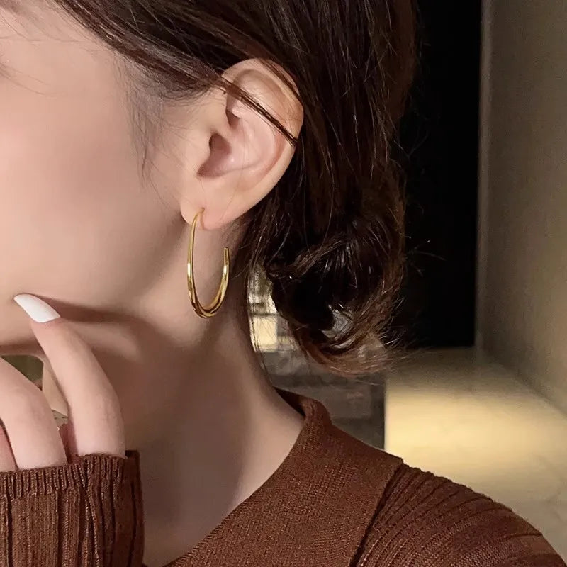Needle Geometric Oval Hoop Earrings For Women Simple Desgin Earrings Party Wedding Jewelry