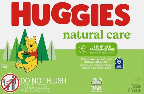 Huggies Sensitive Baby Wipes, Natural Care Baby Diaper Wipes, Unscented, Hypoallergenic, 99% Purified Water, 10 Flip-Top Packs (560 Wipes Total)