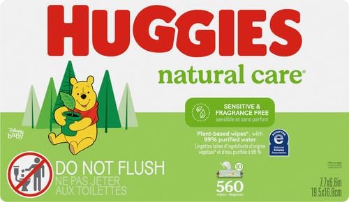 Huggies Sensitive Baby Wipes, Natural Care Baby Diaper Wipes, Unscented, Hypoallergenic, 99% Purified Water, 10 Flip-Top Packs (560 Wipes Total)