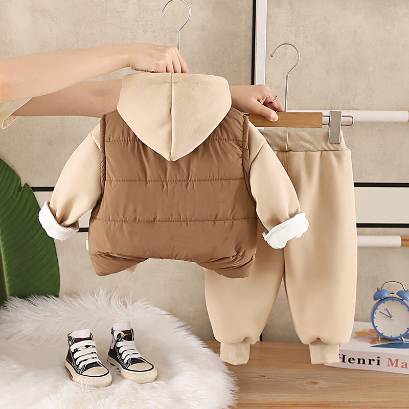 Plush and Thick Vest Set for Baby Winter Cartoon 3-Piece Set