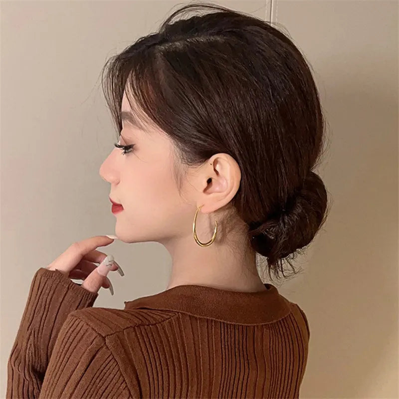 Needle Geometric Oval Hoop Earrings For Women Simple Desgin Earrings Party Wedding Jewelry