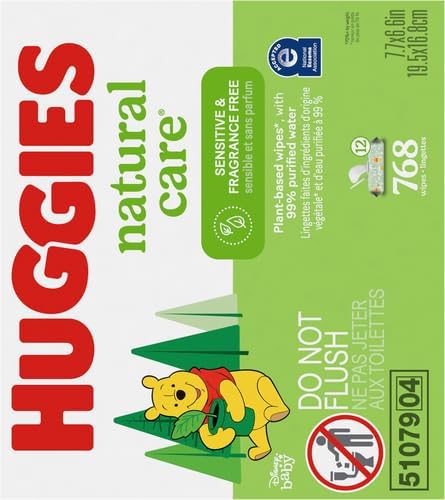 Huggies Sensitive Baby Wipes, Natural Care Baby Diaper Wipes, Unscented, Hypoallergenic, 99% Purified Water, 10 Flip-Top Packs (560 Wipes Total)