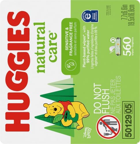 Huggies Sensitive Baby Wipes, Natural Care Baby Diaper Wipes, Unscented, Hypoallergenic, 99% Purified Water, 10 Flip-Top Packs (560 Wipes Total)