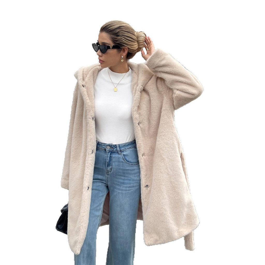 Plush long sleeved women's coat women's clothing