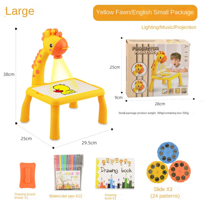 Multi functional toy set with sound and light projection for drawing deer shaped children's graffiti and writing board