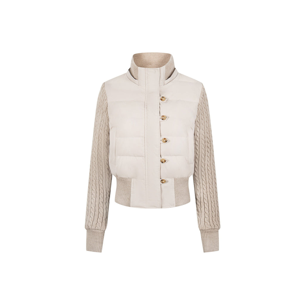 Knitted sleeve patchwork waist slimming lightweight jacket