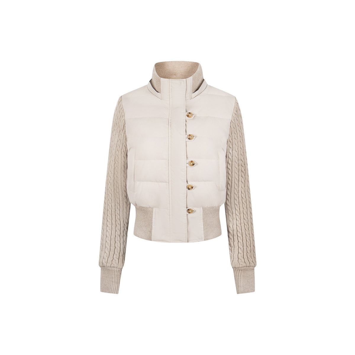 Knitted sleeve patchwork waist slimming lightweight jacket