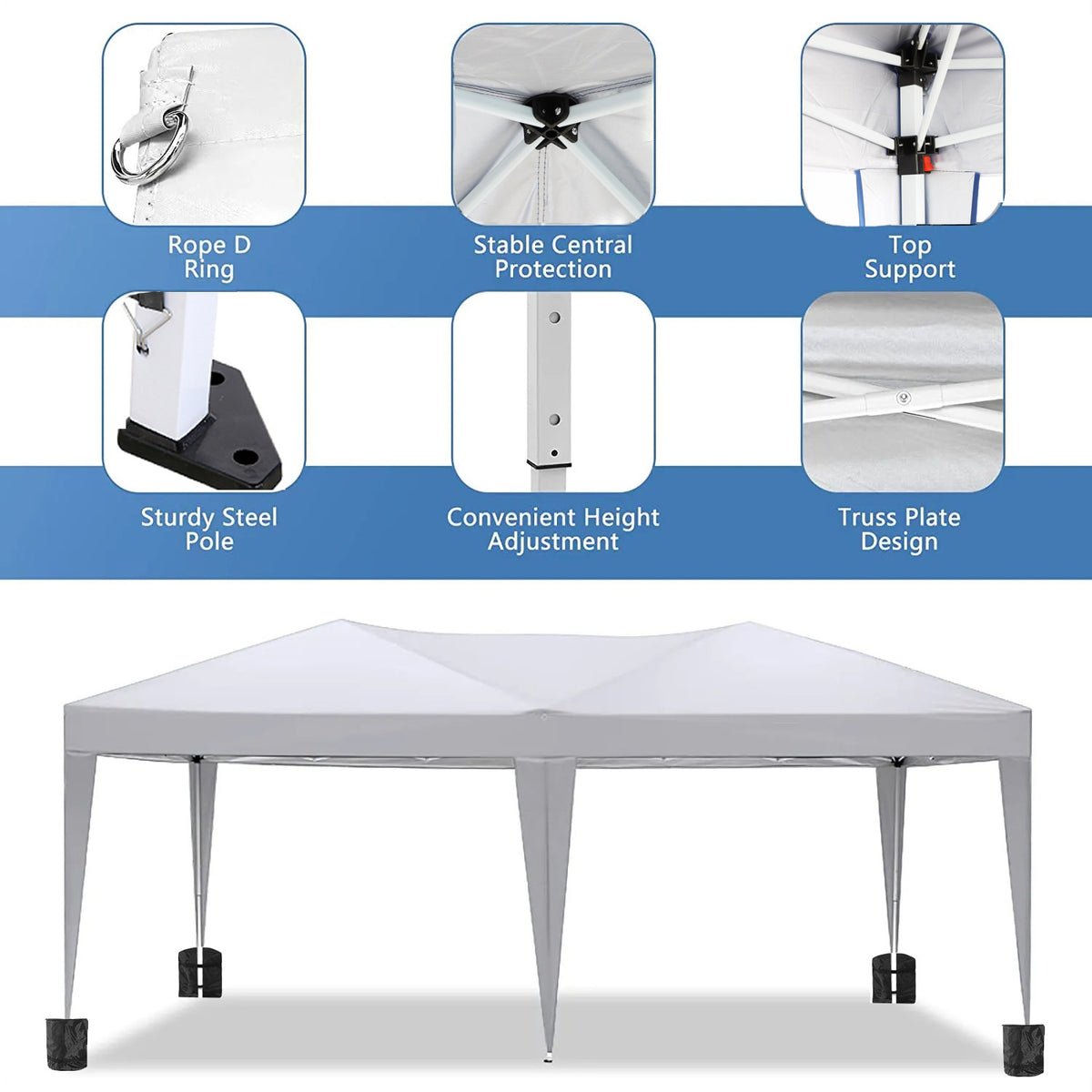 10'x20 'folding canopy with 6 detachable side walls outdoor activity shelters UPF 50+terrace portable tent (white)