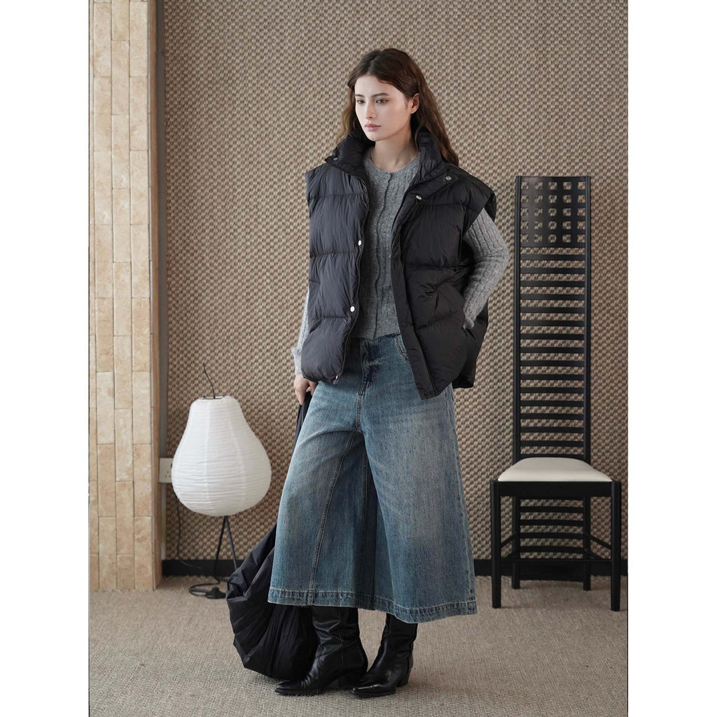 Fashion Winter Vest with Backpack Style White Duck Down Sleeveless Layered Slim FitWarm Women's Outerwear
