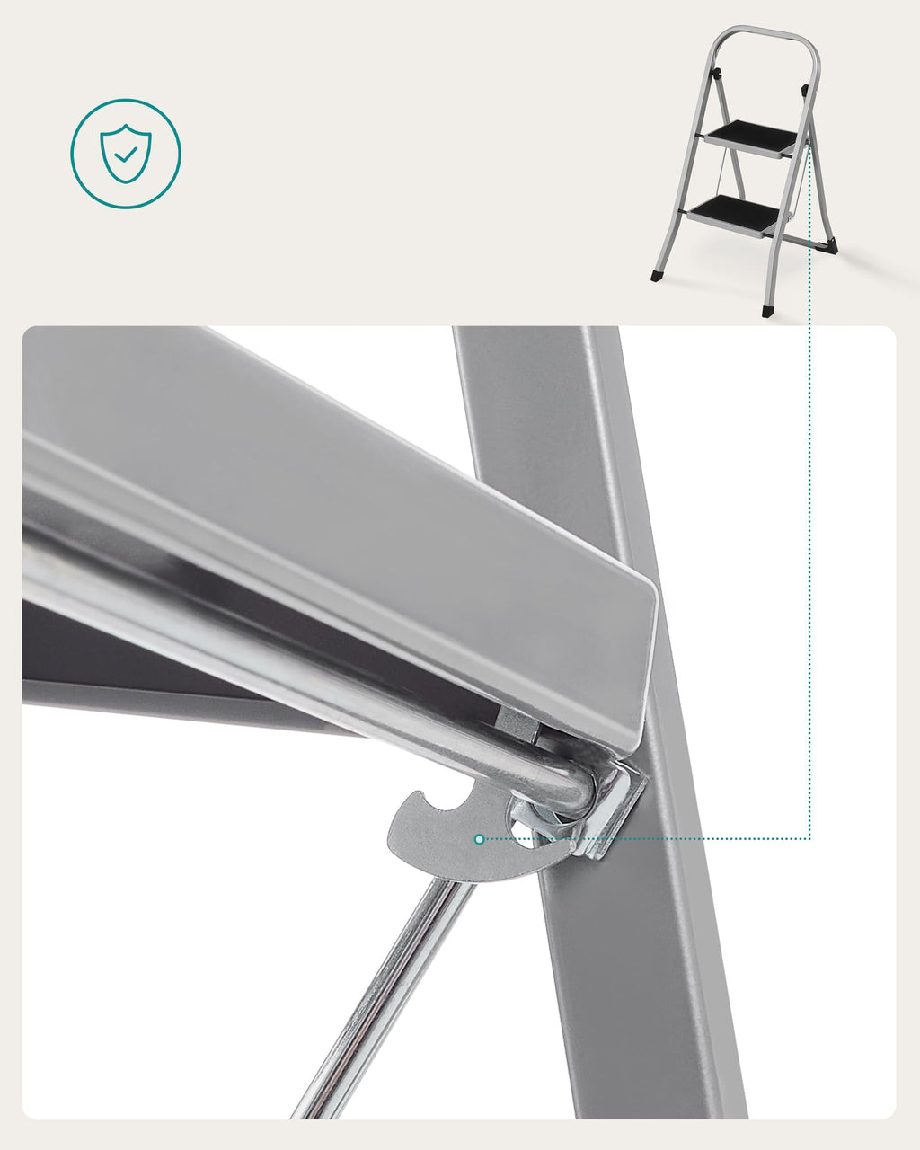 SONGMICS Step Ladder, 2-Step Ladder, Folding Ladder, Safety Lock, Space-Saving Storage, Holds up to 330 lb, Dove Gray UGSL012G01 🍁 All In One Marketplace Canada