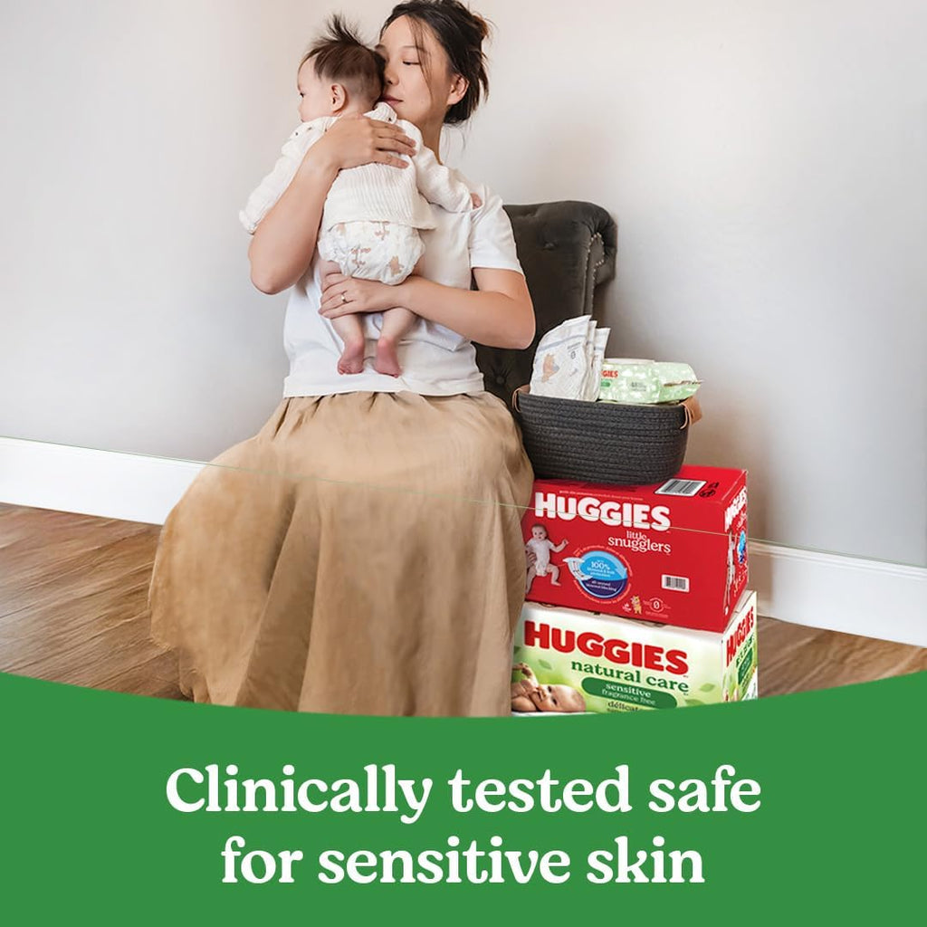 Huggies Sensitive Baby Wipes, Natural Care Baby Diaper Wipes, Unscented, Hypoallergenic, 99% Purified Water, 10 Flip-Top Packs (560 Wipes Total)