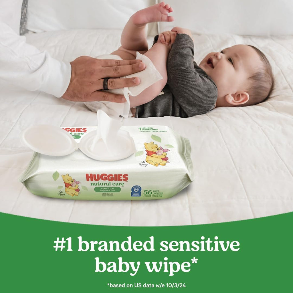 Huggies Sensitive Baby Wipes, Natural Care Baby Diaper Wipes, Unscented, Hypoallergenic, 99% Purified Water, 10 Flip-Top Packs (560 Wipes Total)