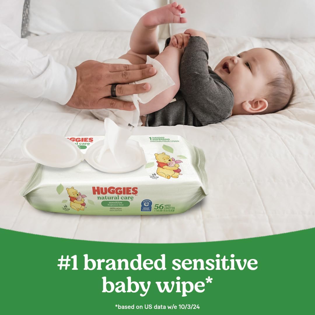 Huggies Sensitive Baby Wipes, Natural Care Baby Diaper Wipes, Unscented, Hypoallergenic, 99% Purified Water, 10 Flip-Top Packs (560 Wipes Total)