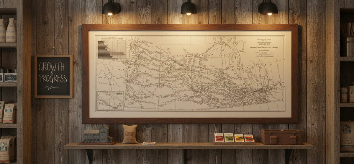1923 Prairie Grain Elevator Historical Map - Laminated