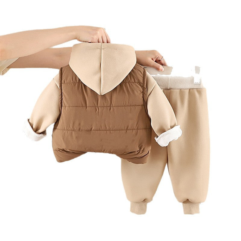 Plush and Thick Vest Set for Baby Winter Cartoon 3-Piece Set