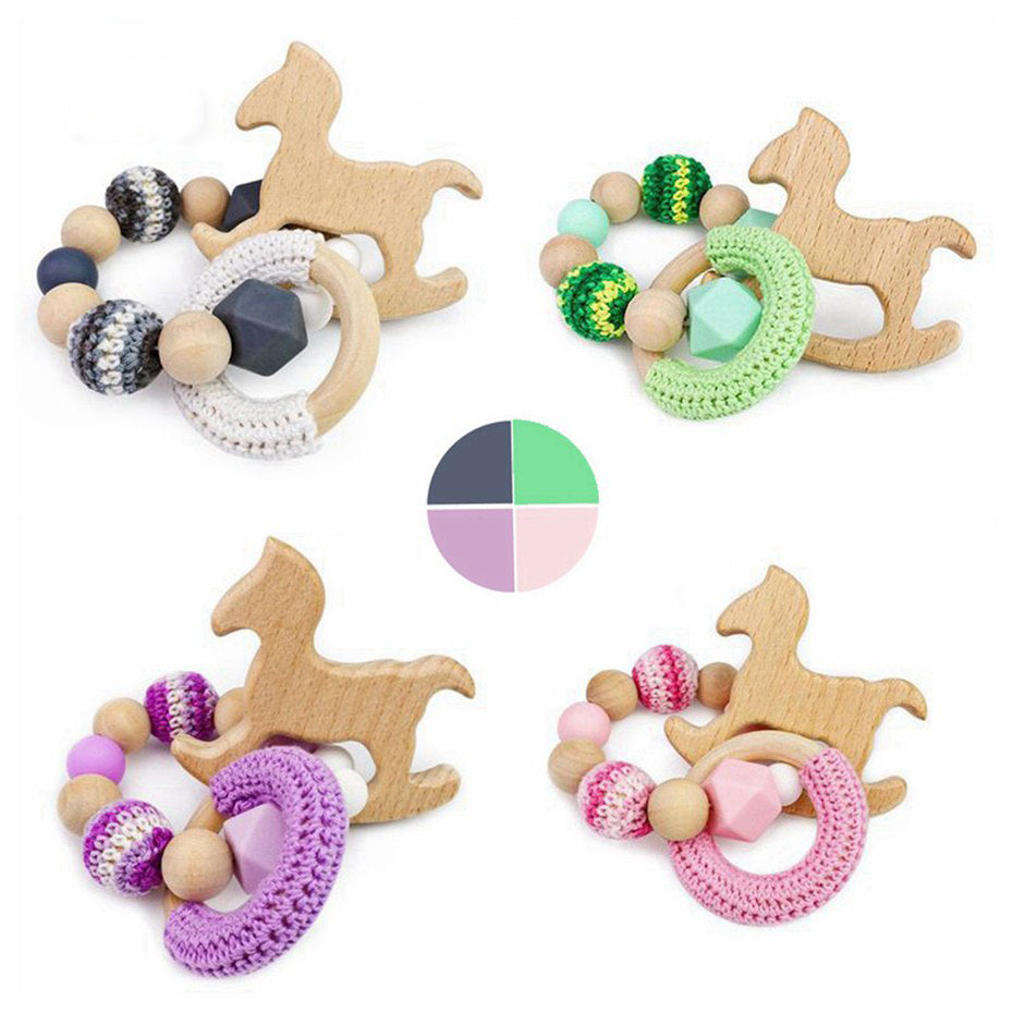 Let's Make Wood Teether Baby Teething 10pc Toy Natural Maple Cotton Wooden Ring Chunky Crochet Ring Teething Ring Baby teether