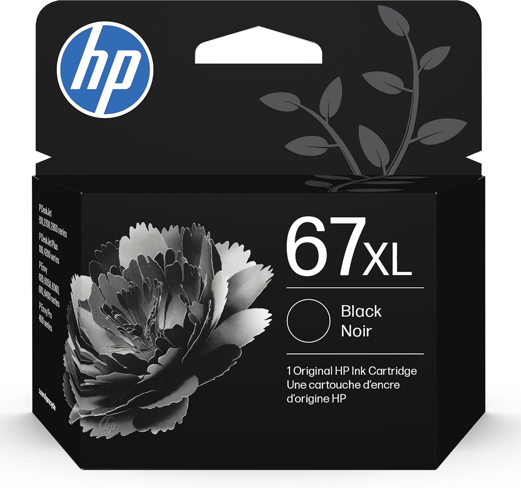 Original HP 67XL Black High-Yield Ink Cartridge | Works with HP DeskJet 1255, 2700, 4100 Series, HP Envy 6000, 6400 Series | Eligible for Instant Ink | 3YM57AN