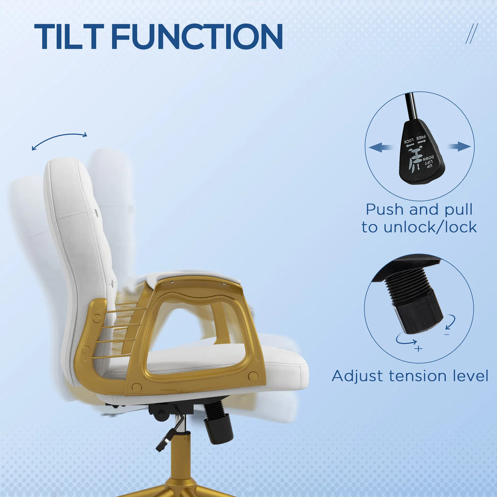 Cream White Velvet Office Chair – Button-Tufted Swivel Vanity Chair with Wheels & Tilt (United States & Canada Delivery Only)