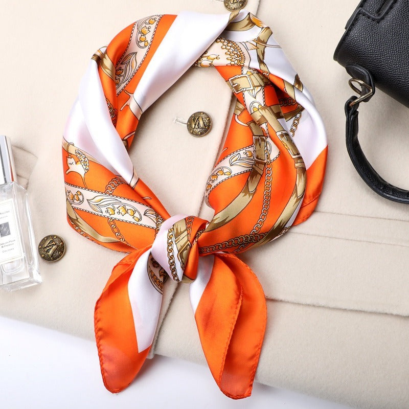 Square Scarf Women's Chain Silk Silk Touch Simulation Silk Scarf New Silk Satin Square Scarf