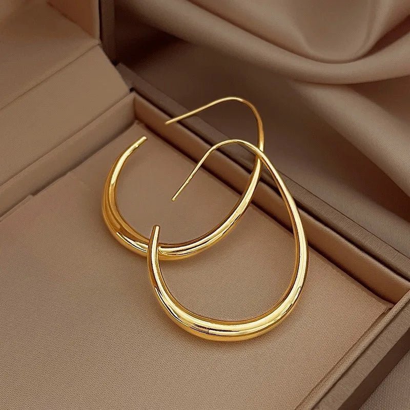 Needle Geometric Oval Hoop Earrings For Women Simple Desgin Earrings Party Wedding Jewelry