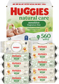 Huggies Sensitive Baby Wipes, Natural Care Baby Diaper Wipes, Unscented, Hypoallergenic, 99% Purified Water, 10 Flip-Top Packs (560 Wipes Total)