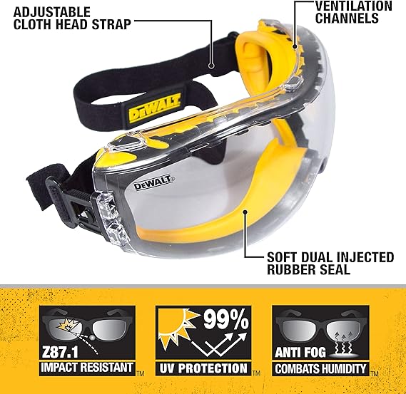 DEWALT DPG82-11 Concealer Safety Goggles – Anti-Fog, Dual Mold, Clear Lens