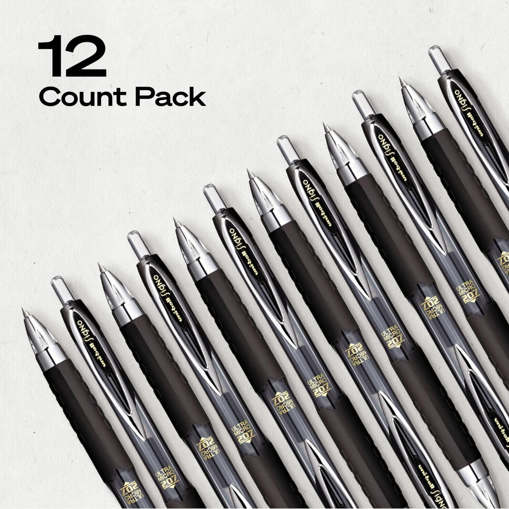 uni-ball Signo 207 Retractable Gel Pens, Ultra-Micro Point, Black Ink, 12 Count (Pack of 1) (1790922) , Packaging may vary 🍁 All In One Marketplace Canada