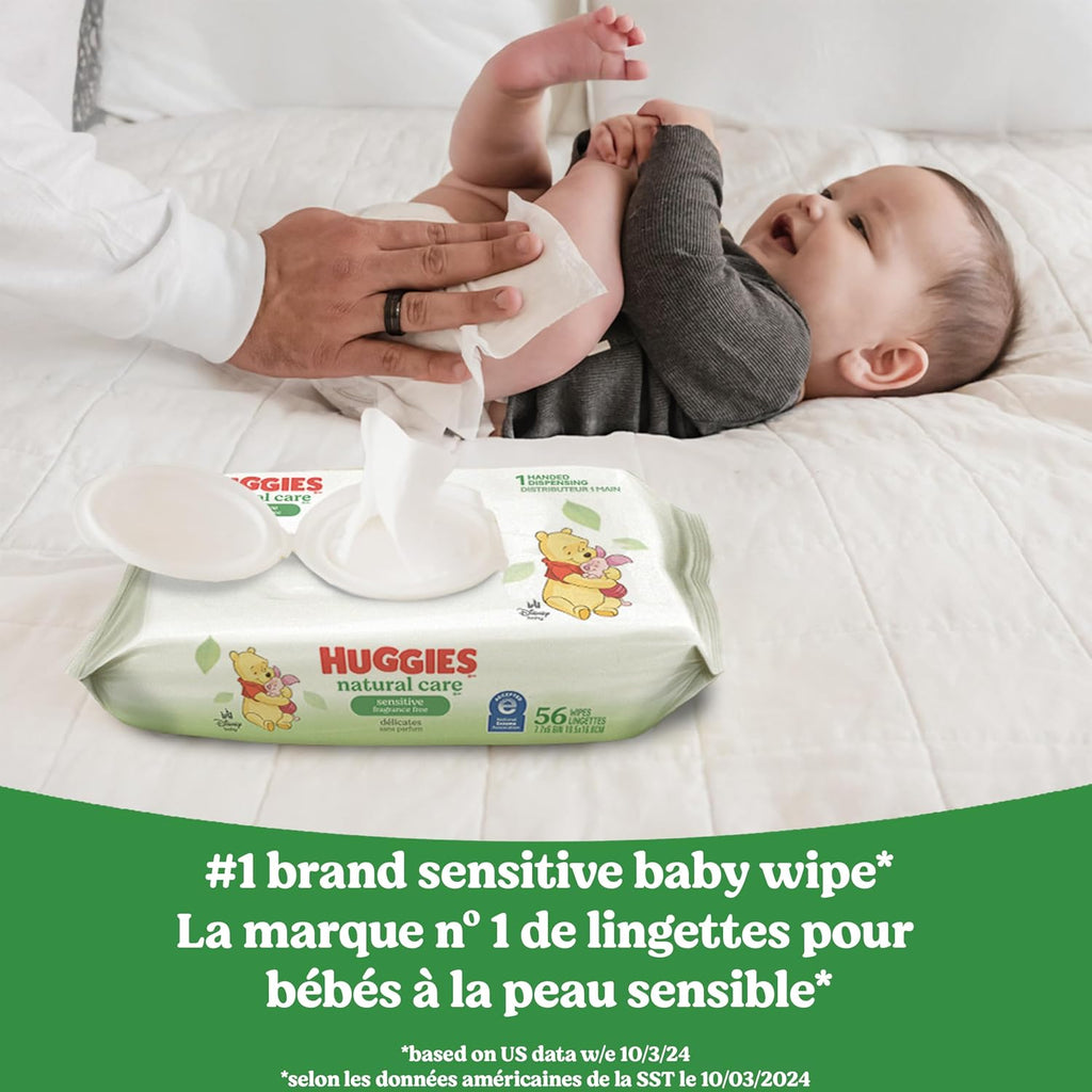 Huggies Sensitive Baby Wipes, Natural Care Baby Diaper Wipes, Unscented, Hypoallergenic, 99% Purified Water, 10 Flip-Top Packs (560 Wipes Total)