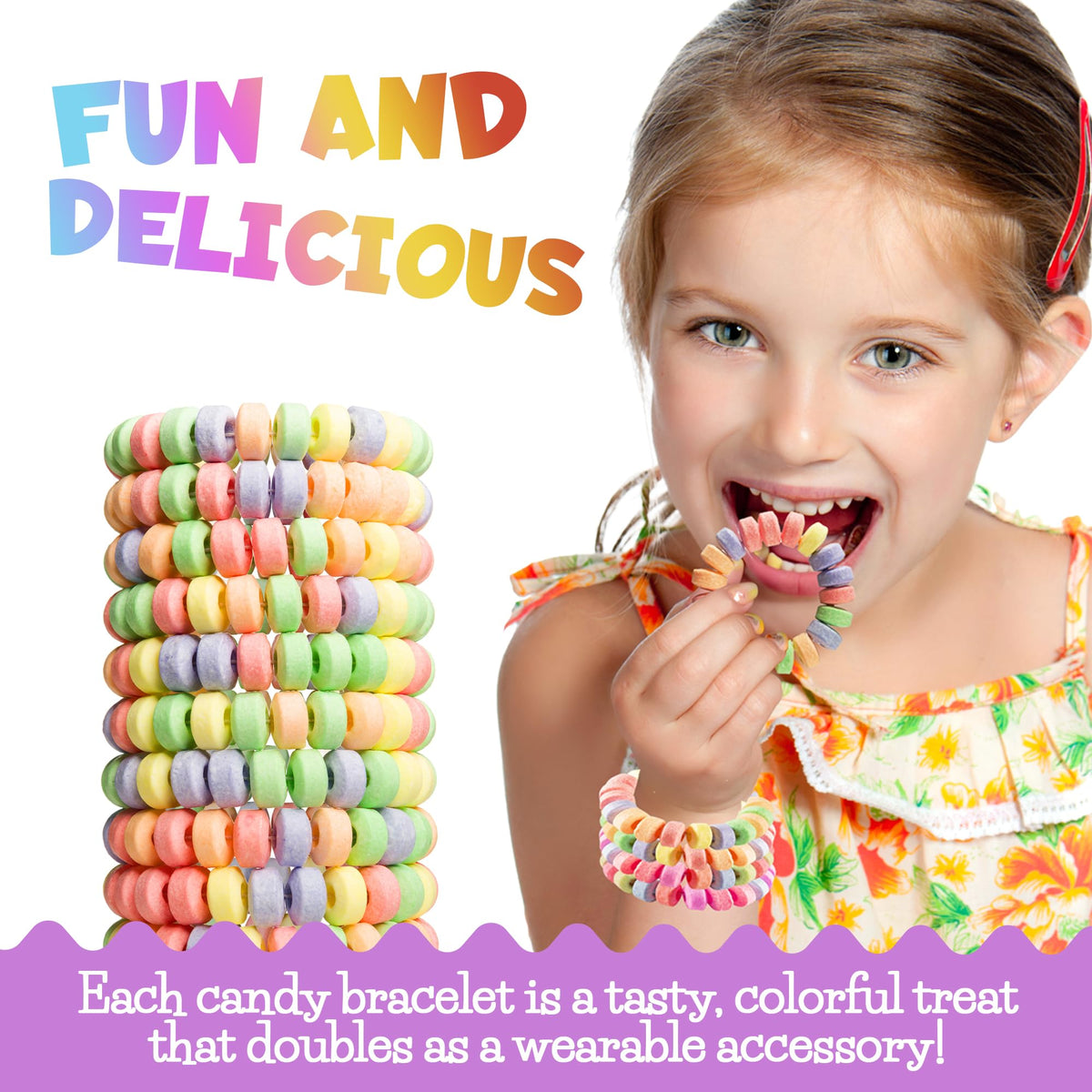36-pack Bulk Candy Bracelets For Kids 2.5 Inch - Individually Wrapped - Stretchable Edible Colorful Fruit Flavor Rainbow Bracelets For Birthday Party Favors Supplies & Goodie Bags, Halloween Candy 🍁 All In One Marketplace Canada