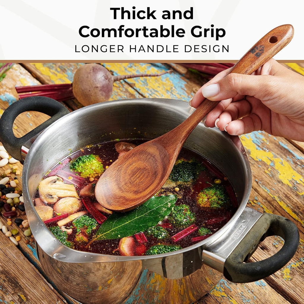 Wooden Spoons for Cooking, Kitchen Utensil Set, 10 Pcs Cooking Utensils Set for Nonstick Pans & Cookware – Study Teak Wood, Lightweight & Heat Resistant 🍁 All In One Marketplace Canada