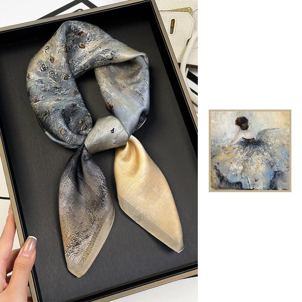 Silk printed square scarf for women, silk scarf, mulberry silk scarf, luxury retro headscarf